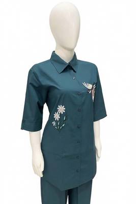 Blue color cotton embroidery coord set 4