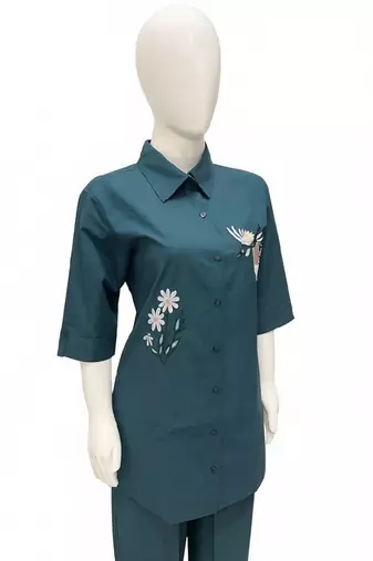 Blue color cotton embroidery coord set