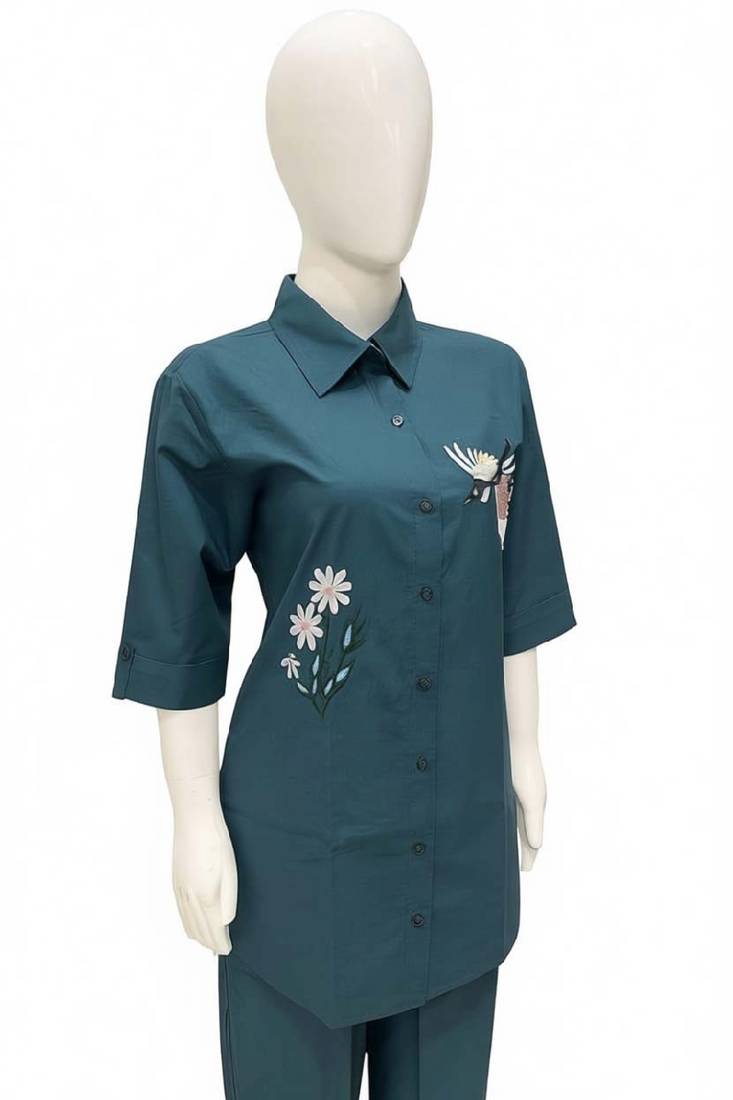 Blue color cotton embroidery coord set