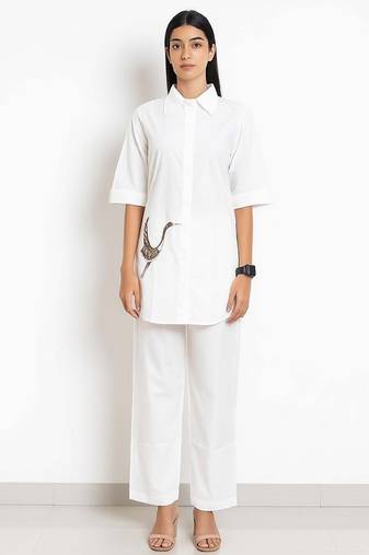 White color cotton embroidery coord set