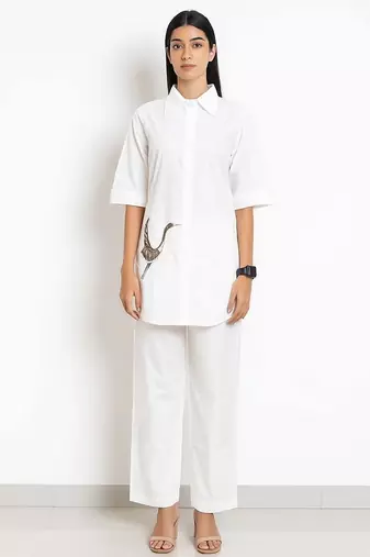 White color cotton embroidery coord set