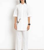 White color cotton embroidery coord set