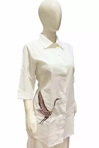 White color cotton embroidery coord set
