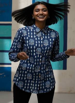 Blue color women cotton shirts 1