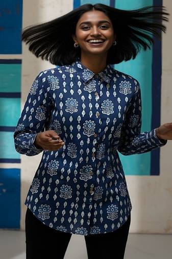 Blue color women cotton shirts