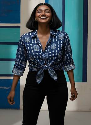 Blue color women cotton shirts 2