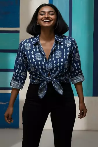 Blue color women cotton shirts