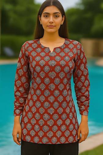 Maroon color full sleeves shot kurti