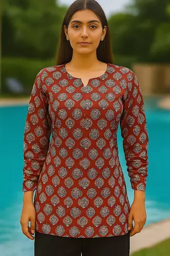 Maroon color full sleeves shot kurti