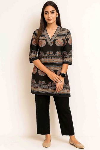 Black color printed traditional co-ord set