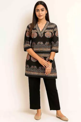 Black color printed traditional co-ord set