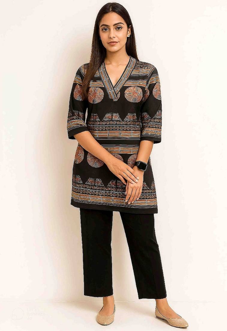 Black color printed traditional co-ord set