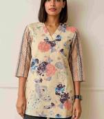 Cream color printed traditional co-ord set