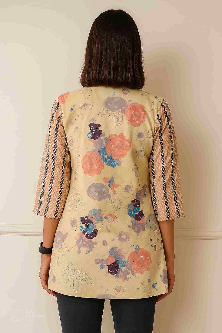 Cream color printed traditional co-ord set