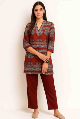 Maroon color printed traditional co-ord set 1