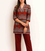 Maroon color printed traditional co-ord set