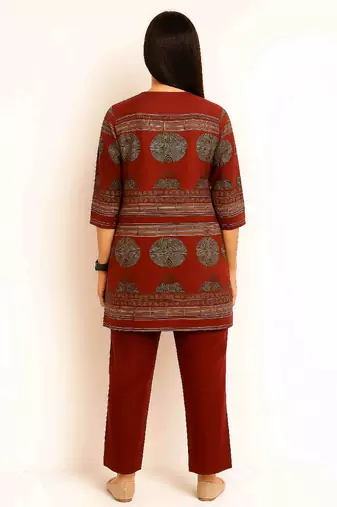 Maroon color printed traditional co-ord set