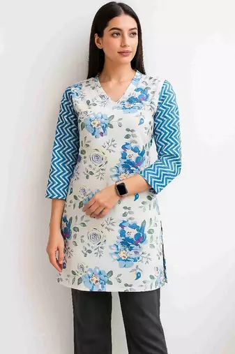 White color printed traditional co-ord set