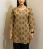Beige color stylish short cotton kurti