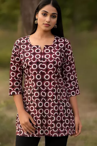 Maroon color stylish short cotton kurti