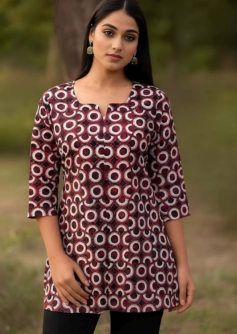 Maroon color stylish short cotton kurti