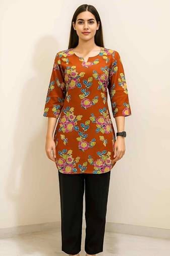 Orange color stylish short cotton kurti