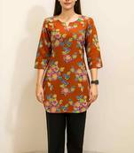 Orange color stylish short cotton kurti