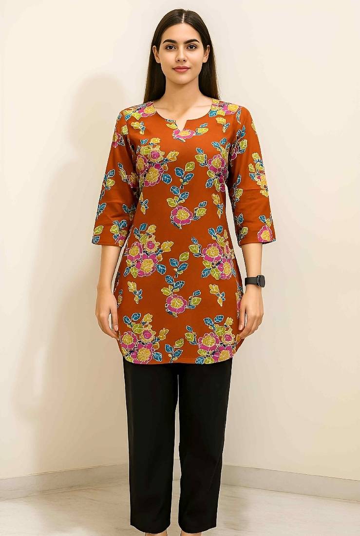 Orange color stylish short cotton kurti