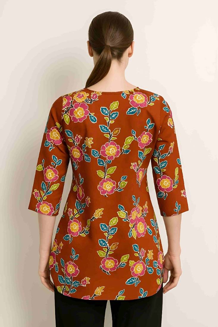 Orange color stylish short cotton kurti