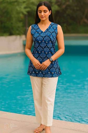 Blue color stylish short cotton kurti