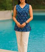Blue color stylish short cotton kurti