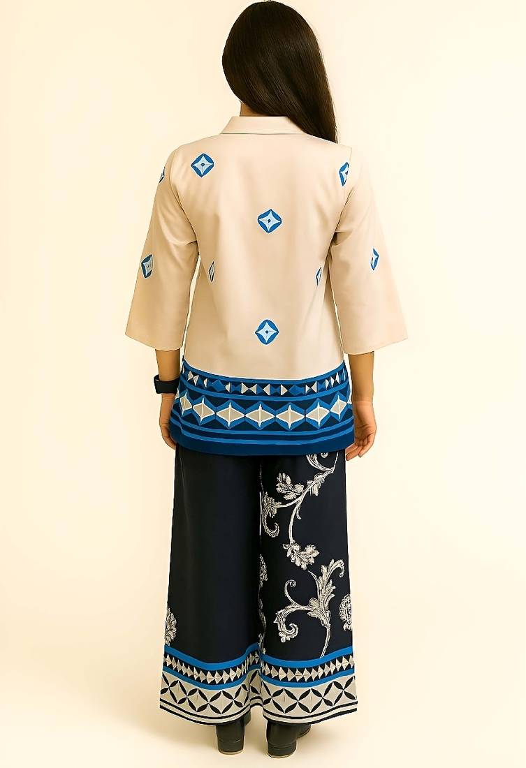 White & blue color printed arbain Cotton co-ord set