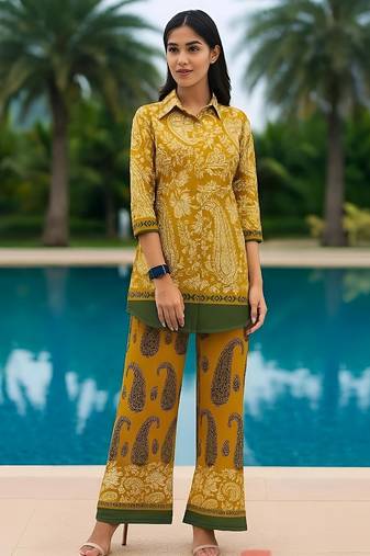 Yellow color printed arbain Cotton co-ord set