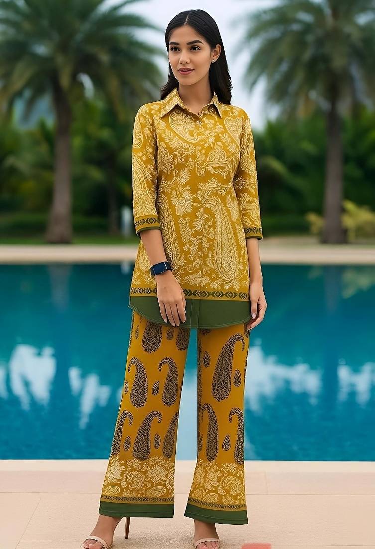 Yellow color printed arbain Cotton co-ord set