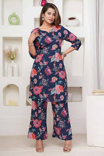 Blue color festive comfy Cotton co-ord set