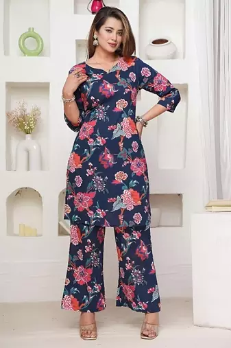 Blue color festive comfy Cotton co-ord set