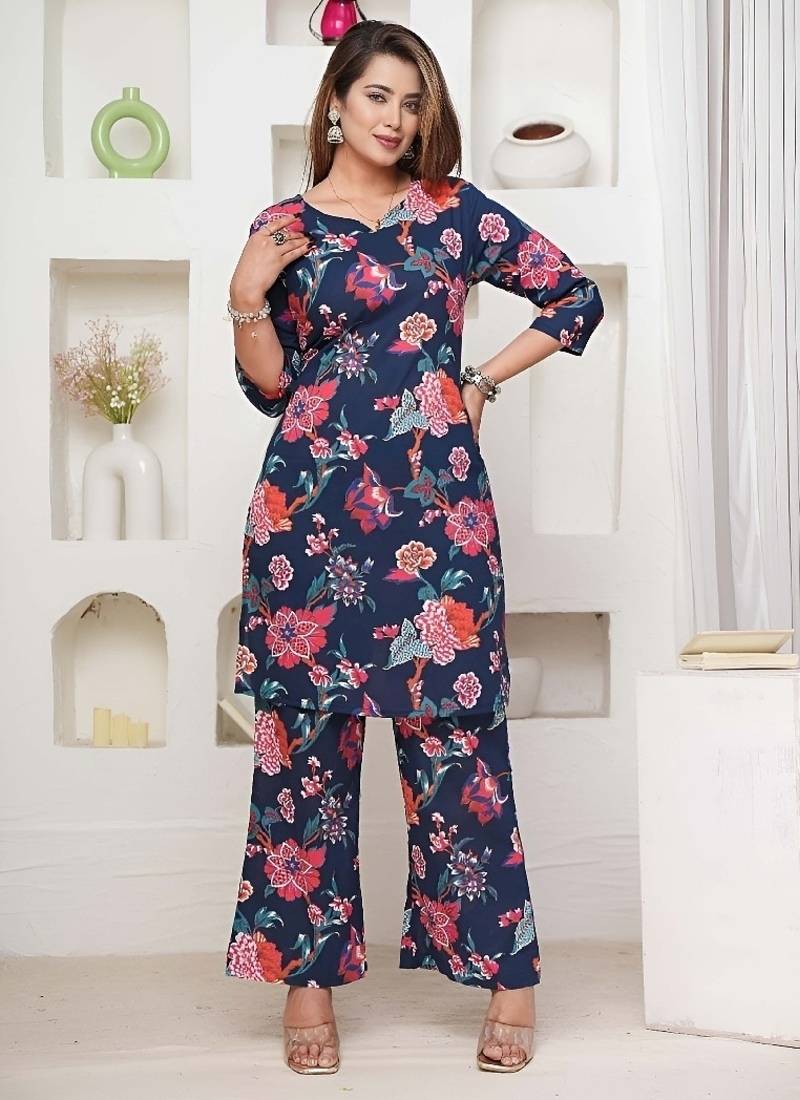 Blue color festive comfy Cotton co-ord set