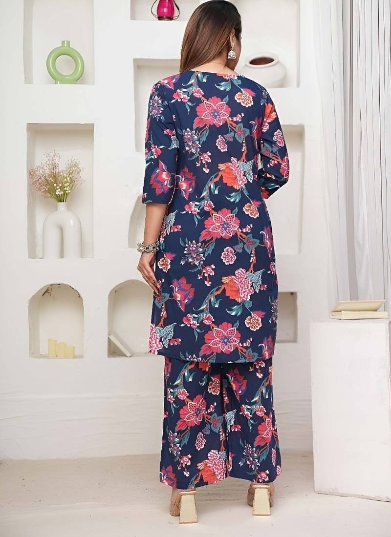 Blue color festive comfy Cotton co-ord set