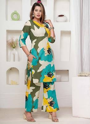 Multi color festive comfy Cotton co-ord set 1
