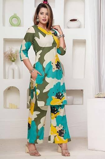 Multi color festive comfy Cotton co-ord set