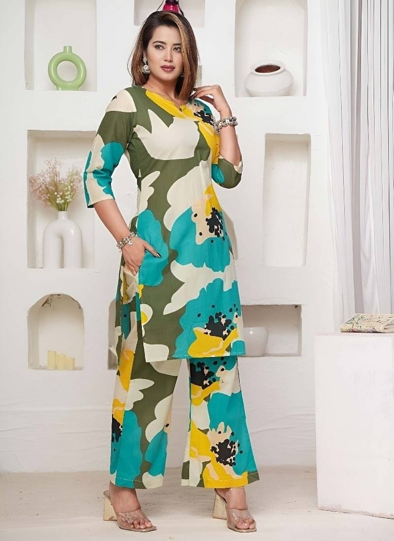 Multi color festive comfy Cotton co-ord set