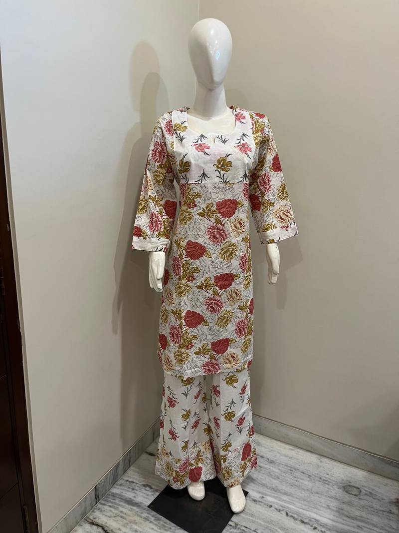 white cotton co ord set with floral print