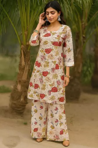 White color festive comfy Cotton co-ord set