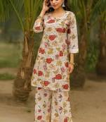 White color festive comfy Cotton co-ord set