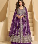Violet embroidered chinon anarkali salwar suit
