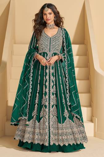 Green embroidered chinon anarkali salwar suit