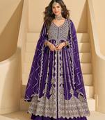 Purple embroidered chinon anarkali salwar suit