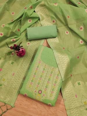 Un-stitch dress materials pure chanderi banarasi silk top soft cotton bottom and woven chanderi banarasi silk dupatta 1