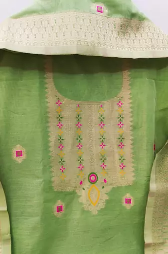 Un-stitch dress materials pure chanderi banarasi silk top soft cotton bottom and woven chanderi banarasi silk dupatta