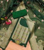 Un-stitch dress materials pure chanderi banarasi silk top soft cotton bottom and woven chanderi banarasi silk dupatta